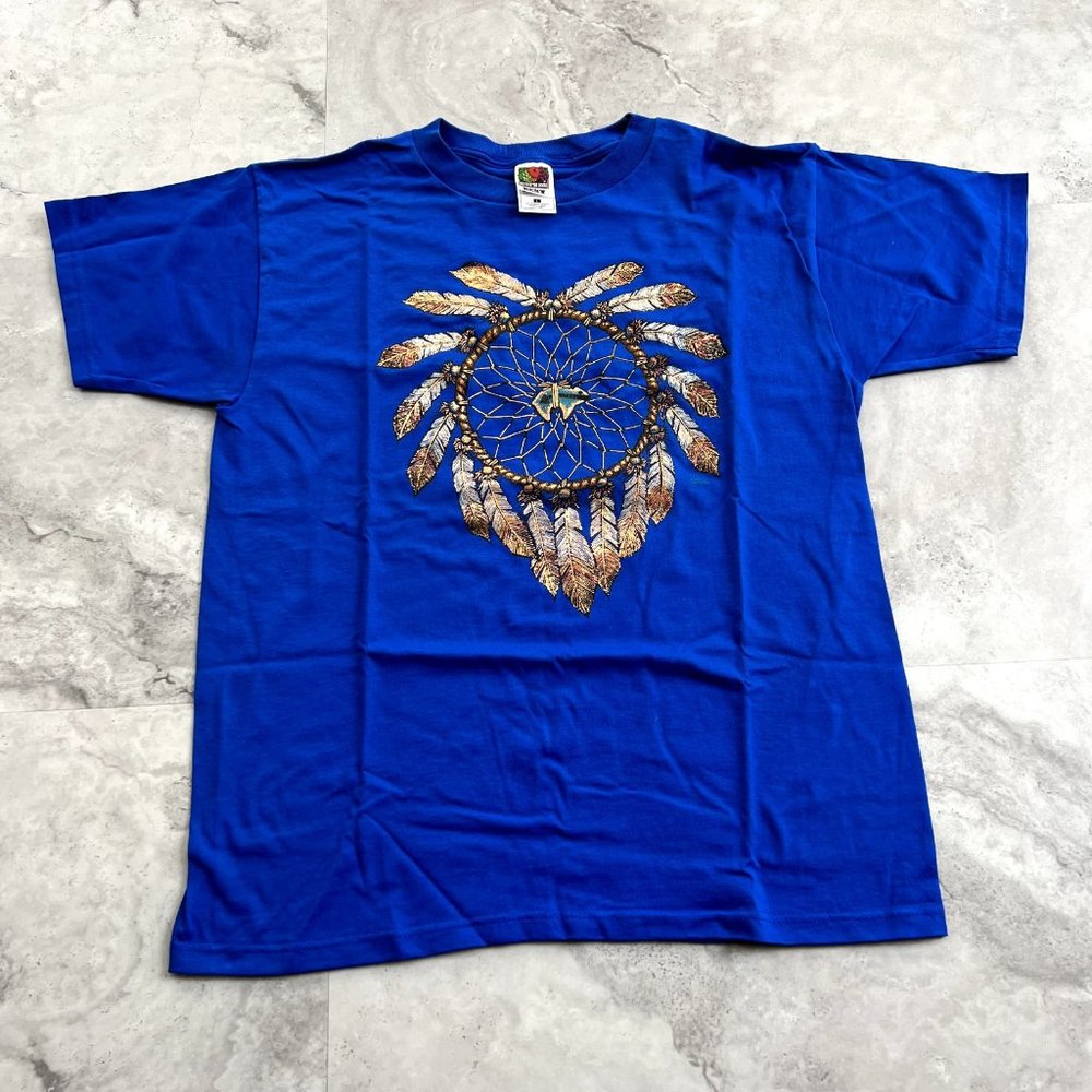 Vintage Dream Catcher Native Blue T Shirt Size Large L Feather Southwestern